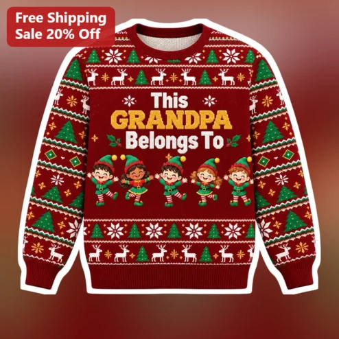 This GRANDPA Belongs To Christmas Sweater Ugly Holiday Knitwear Gift for Grandfather