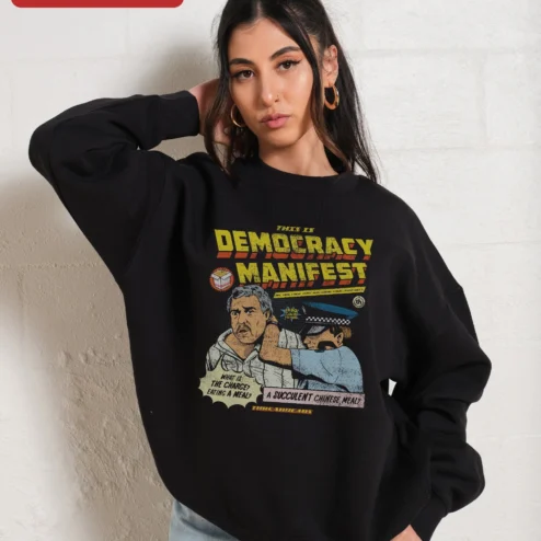 This Is Democracy Manifest Succulent Chinese Meal Sweatshirt Retro Vintage Comic Crewneck Gift for Internet Culture Fans