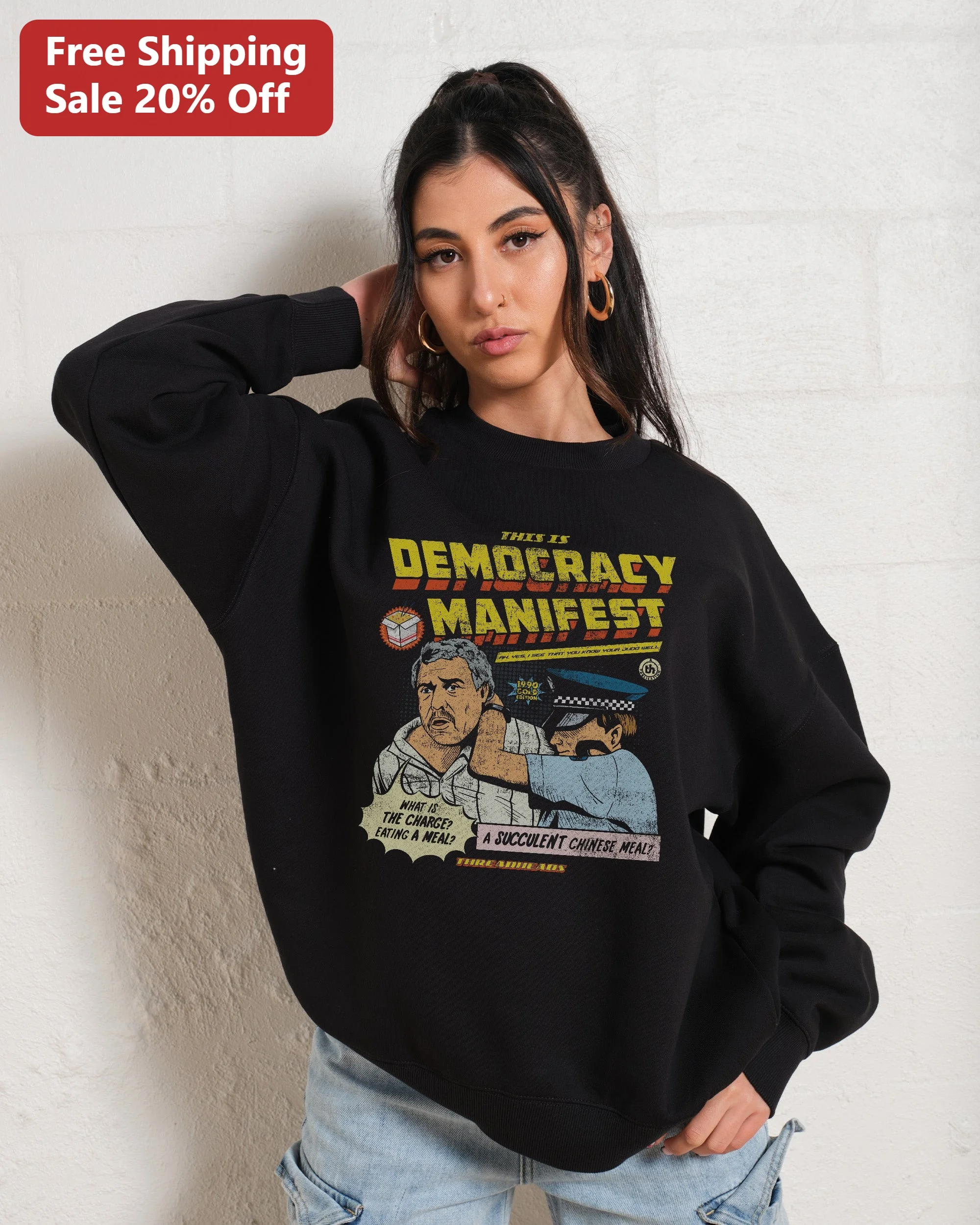 This Is Democracy Manifest Succulent Chinese Meal Sweatshirt Retro Vintage Comic Crewneck Gift for Internet Culture Fans