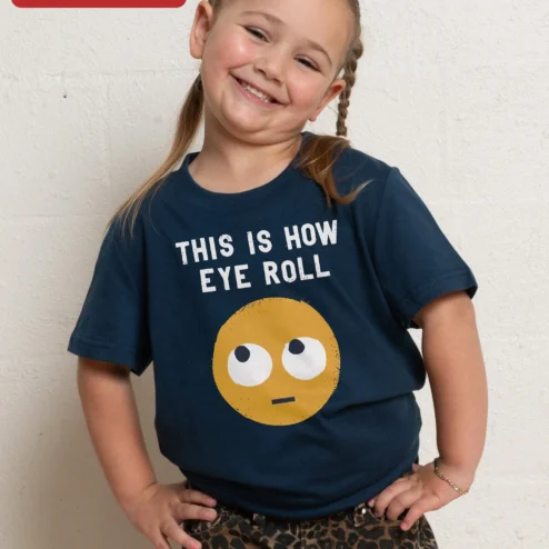 Customer in Chicago, Illinois wearing This Is How Eye Roll Tee Funny Sarcastic Kids Graphic T-Shirt Gift