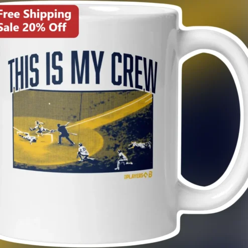 This Is My Crew Vintage Baseball Team Mug Navy Gold Halftone Graphic Ceramic Coffee Cup Gift for Coach Player