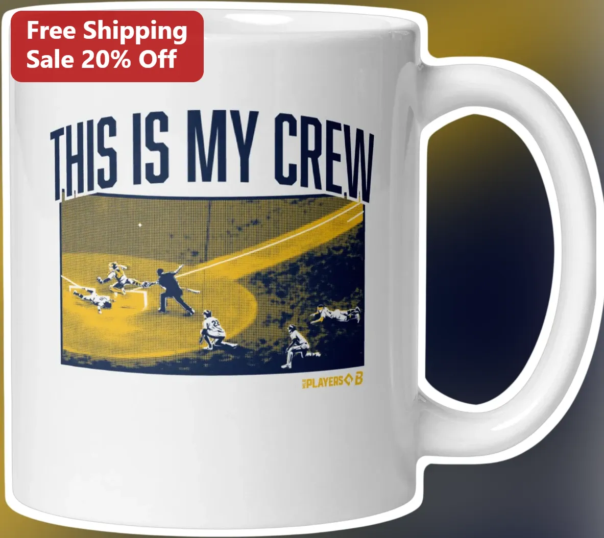 This Is My Crew Vintage Baseball Team Mug Navy Gold Halftone Graphic Ceramic Coffee Cup Gift for Coach Player