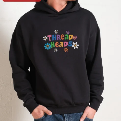 Thread Heads Hoodie Retro Floral Graphic Pullover for Sewing Enthusiasts