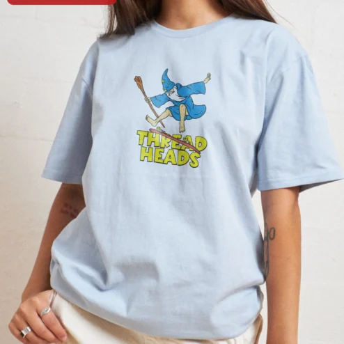 Customer in Chicago, Illinois wearing Thread Heads Tee Wizard Crafter Knitting Sewing Humor Graphic Shirt Gift