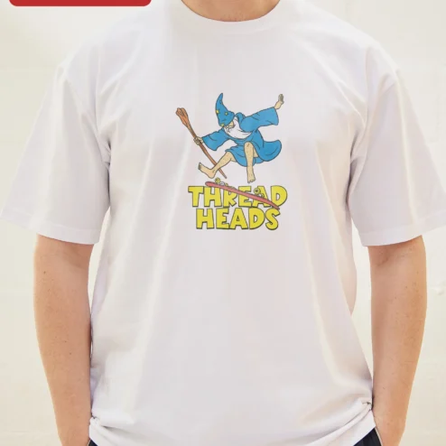 Close-up of Thread Heads Tee Wizard Crafter Knitting Sewing Humor Graphic Shirt Gift for streetwear fans in Chicago, Illinois