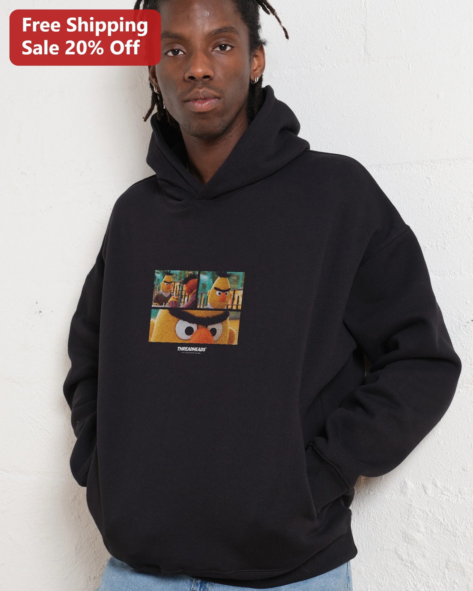 Threadheads Angry Bert Hoodie Sesame Street Muppets Vintage Pop Culture Graphic Pullover