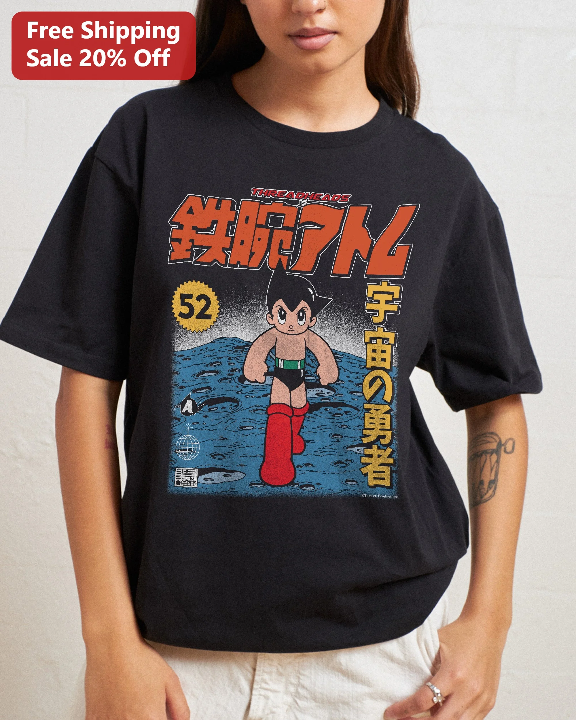 Threadheads Astro Boy Tee Vintage Manga Moon Graphic T-Shirt Unisex Retro Anime Merch