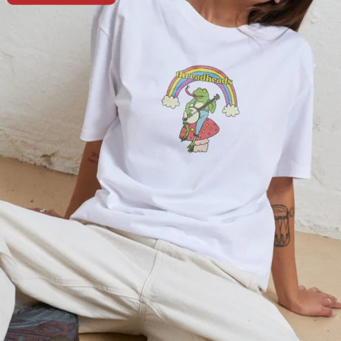 Threadheads Banjo Playing Frog Graphic Tee Retro Whimsical Musician Gift on a hanger, ready to ship from Chicago, Illinois