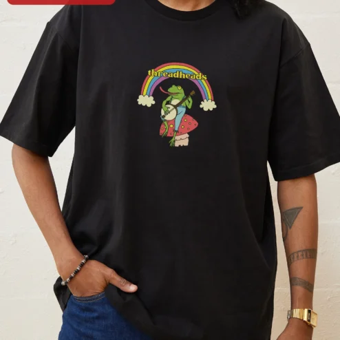 Threadheads Banjo Playing Frog Graphic Tee Retro Whimsical Musician Gift
