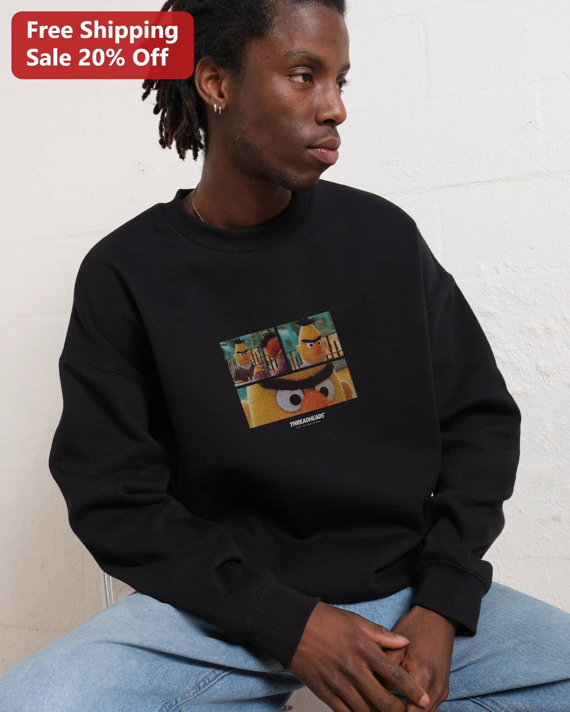 THREADHEADS Bert Angry Muppet Vintage Graphic Sweatshirt Crewneck