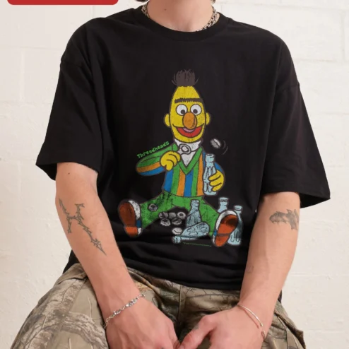 Threadheads Bert Sesame Street Vintage Graphic Tee Oversized Black Cotton Shirt