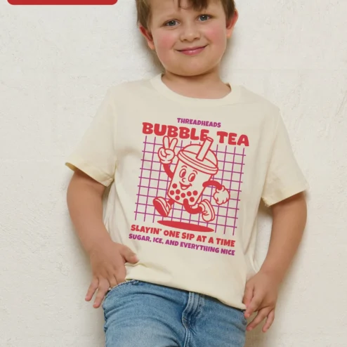 Threadheads Bubble Tea Slayin One Sip At A Time Kids Tee Retro Boba Shirt Gift