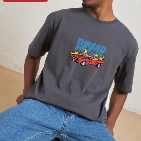 Threadheads Burning My Feelings Hot Rod Skeleton Driver Graphic Tee for Car Enthusiasts on a hanger, ready to ship from Chicago, Illinois