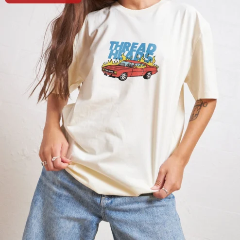 Customer in Chicago, Illinois wearing Threadheads Burning My Feelings Hot Rod Skeleton Driver Graphic Tee for Car Enthusiasts