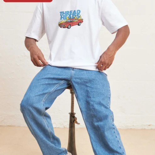 Close-up of Threadheads Burning My Feelings Hot Rod Skeleton Driver Graphic Tee for Car Enthusiasts for streetwear fans in Chicago, Illinois