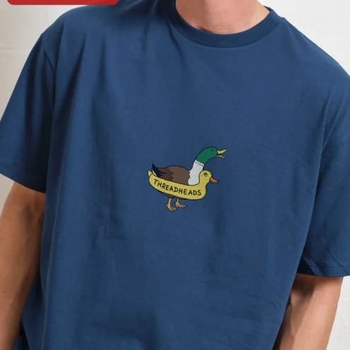 Close-up of Threadheads Duck Graphic Tee Cartoon Bird Streetwear Cotton Shirt for streetwear fans in Chicago, Illinois