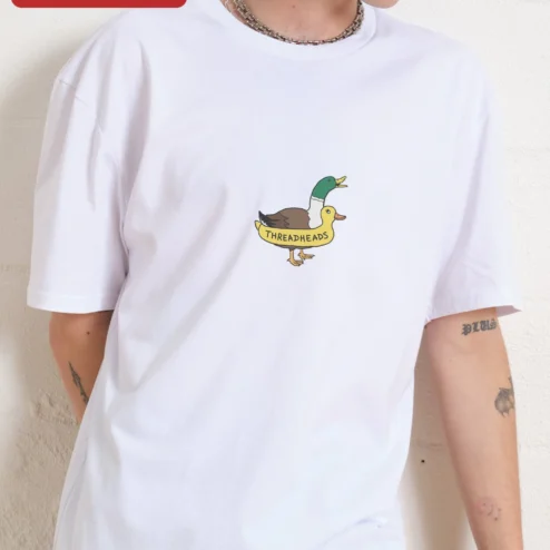 Customer in Chicago, Illinois wearing Threadheads Duck Graphic Tee Cartoon Bird Streetwear Cotton Shirt