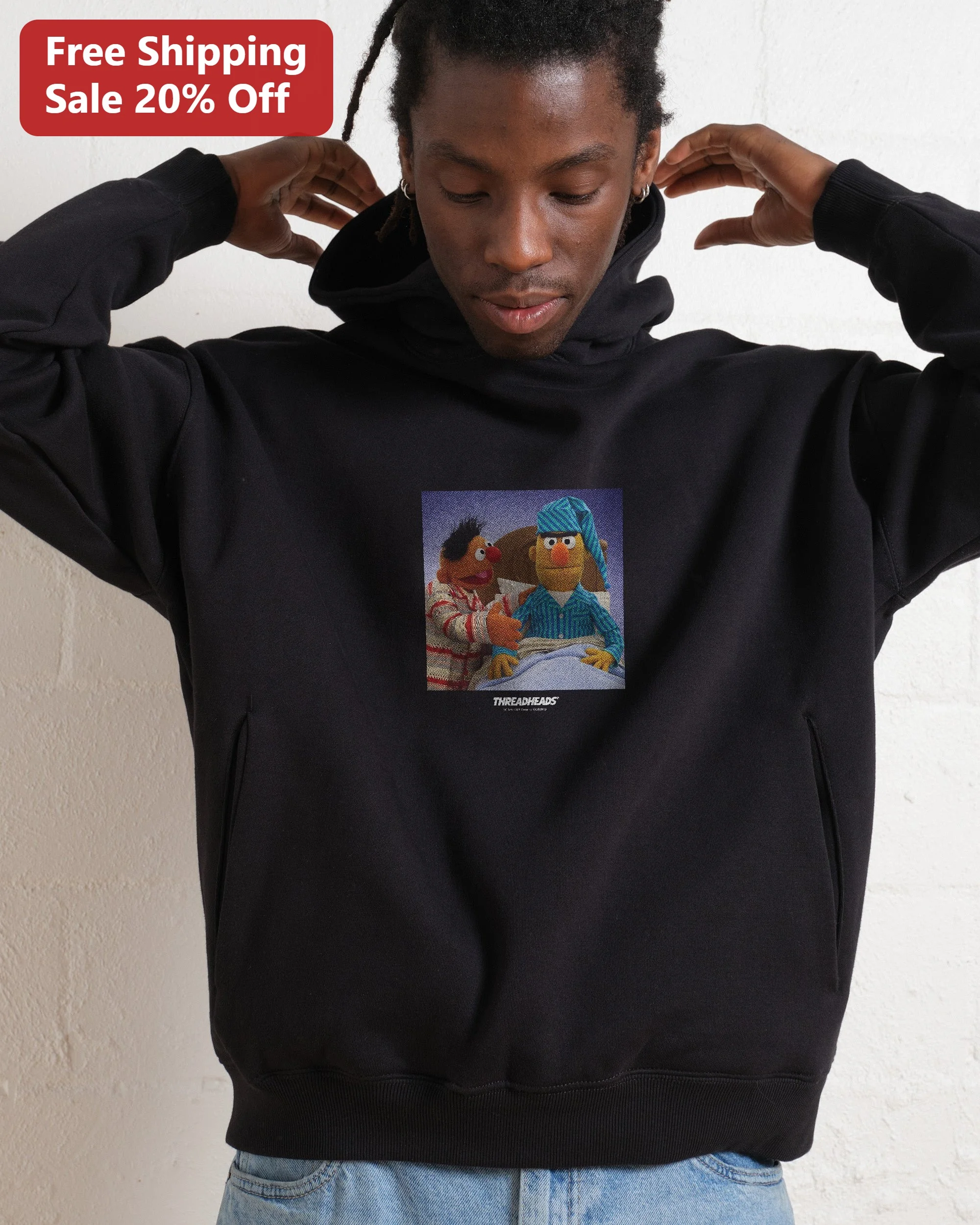 THREADHEADS Ernie and Bert Hoodie Vintage Sesame Street Graphic Pullover