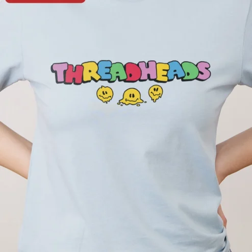 Customer in Chicago, Illinois wearing Threadheads Graphic Tee Oversized Streetwear Y2K Melting Smiley Face Shirt