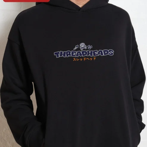 Customer in Chicago, Illinois wearing Threadheads Hoodie Funny Sewing Humor Graphic Pullover for Crafters and Quilters