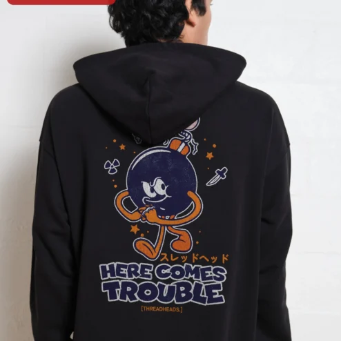 Close-up of Threadheads Hoodie Funny Sewing Humor Graphic Pullover for Crafters and Quilters for streetwear fans in Chicago, Illinois