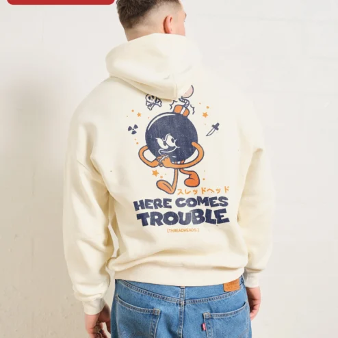 Close-up of Threadheads Hoodie Funny Sewing Humor Graphic Pullover for Crafters and Quilters for streetwear fans in Chicago, Illinois