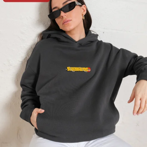 Threadheads Hoodie Knitting Crochet Fiber Arts Graphic Pullover for Crafters on a hanger, ready to ship from Chicago, Illinois