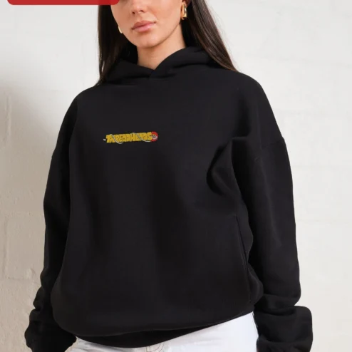 Customer in Chicago, Illinois wearing Threadheads Hoodie Knitting Crochet Fiber Arts Graphic Pullover for Crafters