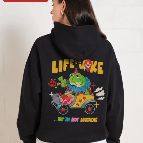 Close-up of Threadheads Hoodie Knitting Crochet Fiber Arts Graphic Pullover for Crafters for streetwear fans in Chicago, Illinois