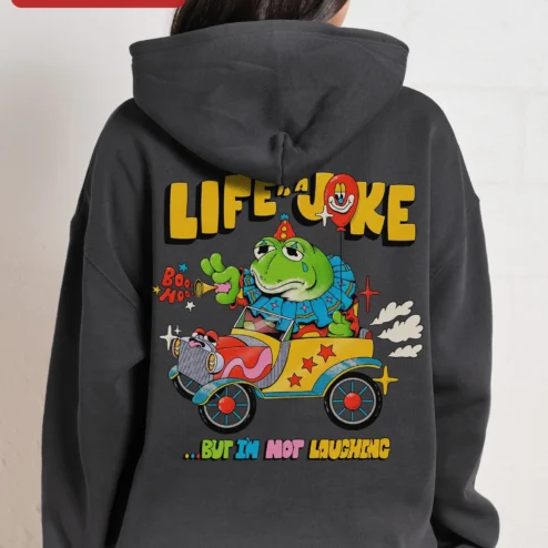 Customer in Chicago, Illinois wearing Threadheads Hoodie Knitting Crochet Fiber Arts Graphic Pullover for Crafters