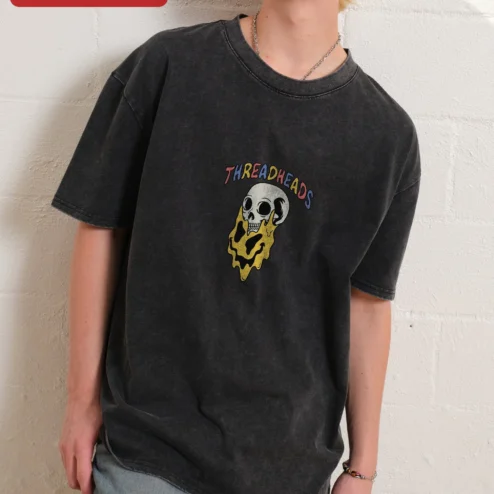 Threadheads Melting Skull Acid Wash Graphic Tee Vintage Streetwear Skate Style