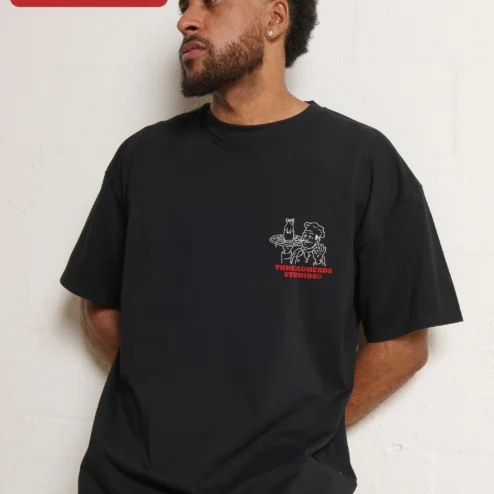 Threadheads Studios Tee Cat Chef Graphic Vintage Oversized Cotton Shirt Gift for Women Men on a hanger, ready to ship from Chicago, Illinois