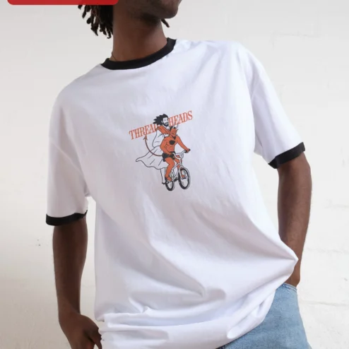 Threadheads Tee Devil Riding Bicycle Graphic T-Shirt Vintage Cartoon Streetwear Apparel