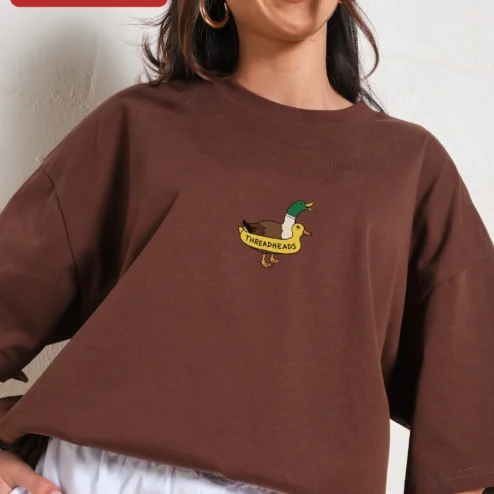 Threadheads Tee Duck Graphic Oversized Streetwear Cotton T-Shirt for Women on a hanger, ready to ship from Chicago, Illinois