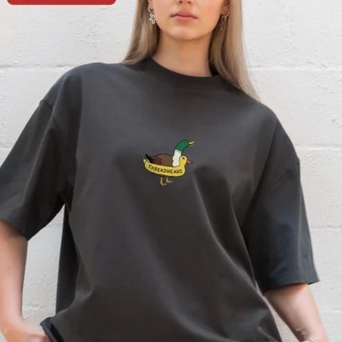 Customer in Chicago, Illinois wearing Threadheads Tee Duck Graphic Oversized Streetwear Cotton T-Shirt for Women