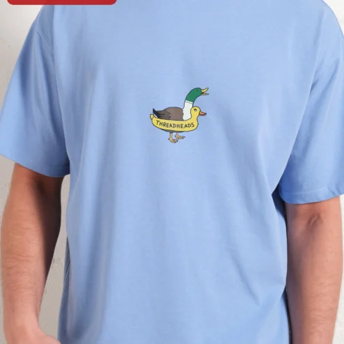 Close-up of Threadheads Tee Duck Graphic Oversized Streetwear Cotton T-Shirt for Women for streetwear fans in Chicago, Illinois