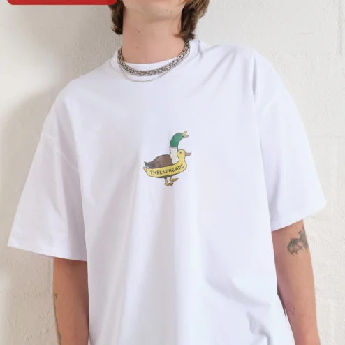 Customer in Chicago, Illinois wearing Threadheads Tee Duck Graphic Oversized Streetwear Cotton T-Shirt for Women