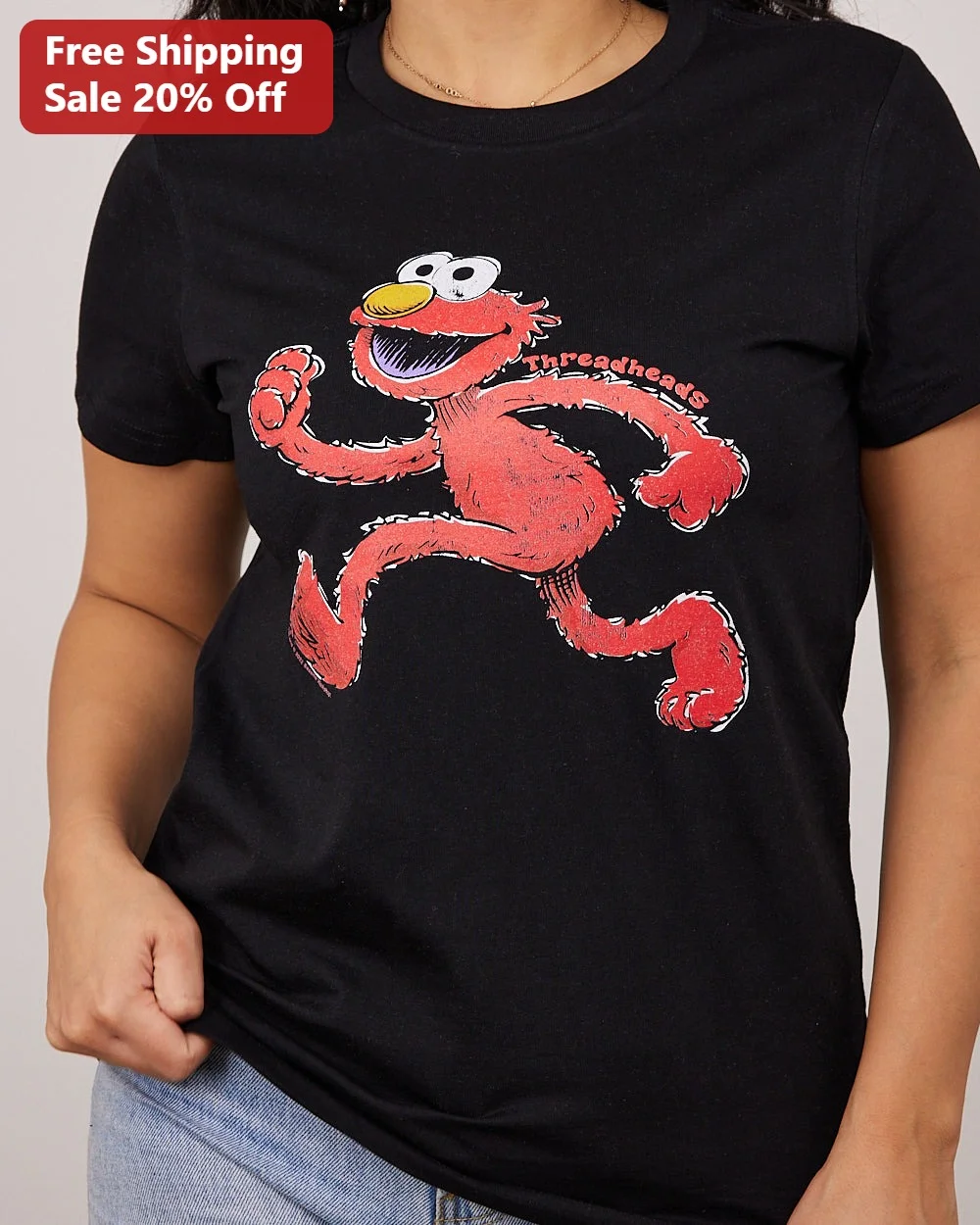 Threadheads Tee Elmo Vintage Distressed Graphic T-Shirt Sesame Street Pop Culture Gift