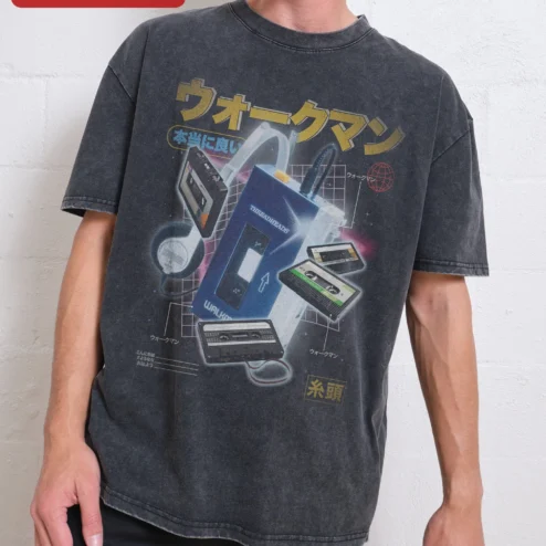 Threadheads Tee Retro Walkman Cassette Tape Acid Wash Vintage Graphic Shirt