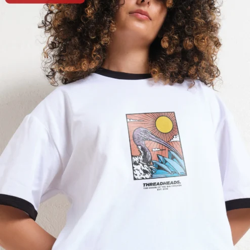 Customer in Chicago, Illinois wearing Threadheads The House of the Bin Chicken Est. 2018 Graphic Tee