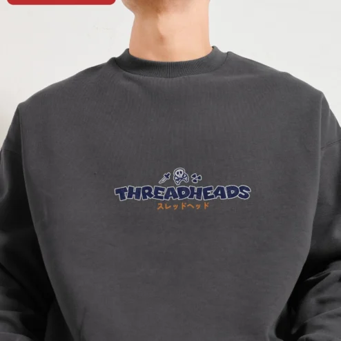 Threadheads Vintage Graphic Sweatshirt Streetwear Crewneck on a hanger, ready to ship from Chicago, Illinois