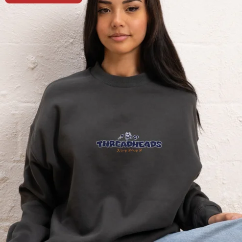 Close-up of Threadheads Vintage Graphic Sweatshirt Streetwear Crewneck for streetwear fans in Chicago, Illinois