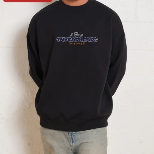Customer in Chicago, Illinois wearing Threadheads Vintage Graphic Sweatshirt Streetwear Crewneck