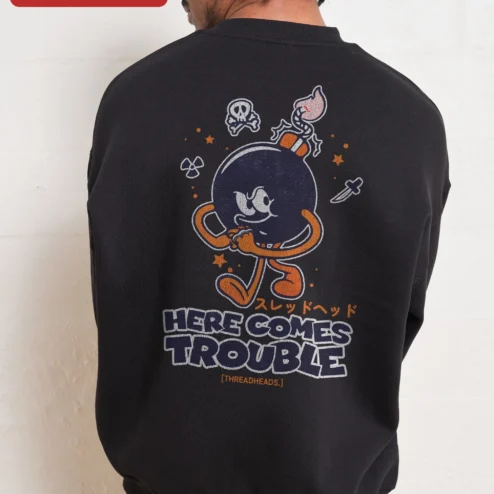 Close-up of Threadheads Vintage Graphic Sweatshirt Streetwear Crewneck for streetwear fans in Chicago, Illinois