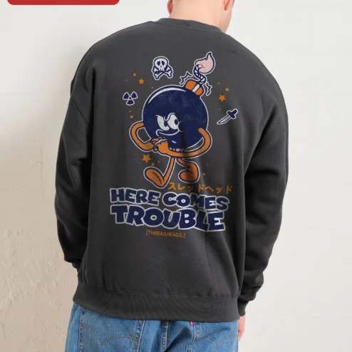 Customer in Chicago, Illinois wearing Threadheads Vintage Graphic Sweatshirt Streetwear Crewneck