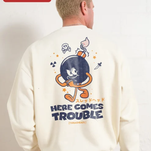 Close-up of Threadheads Vintage Graphic Sweatshirt Streetwear Crewneck for streetwear fans in Chicago, Illinois