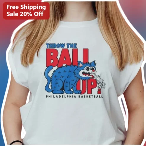 Throw The Ball Up Philadelphia Basketball Cat Graphic Tee
