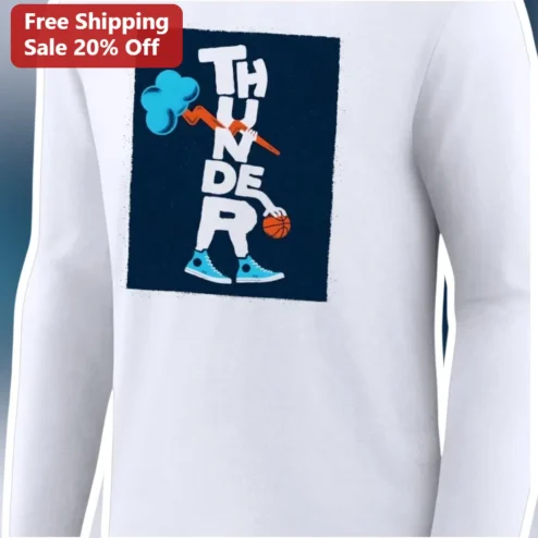 THUNDER Basketball Typography Long Sleeve Tee for Men Women Sports Fans