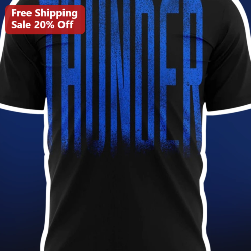 Thunder Tee OKC Basketball Fan Distressed Blue Lettering Graphic T-Shirt for Men Women