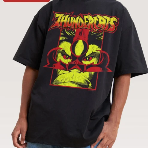 Thundercats Lion-O Retro Graphic Tee for Men Women 80s Cartoon Apparel on a hanger, ready to ship from Chicago, Illinois